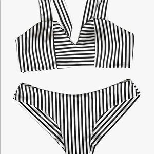 V neck striped push-up bikini